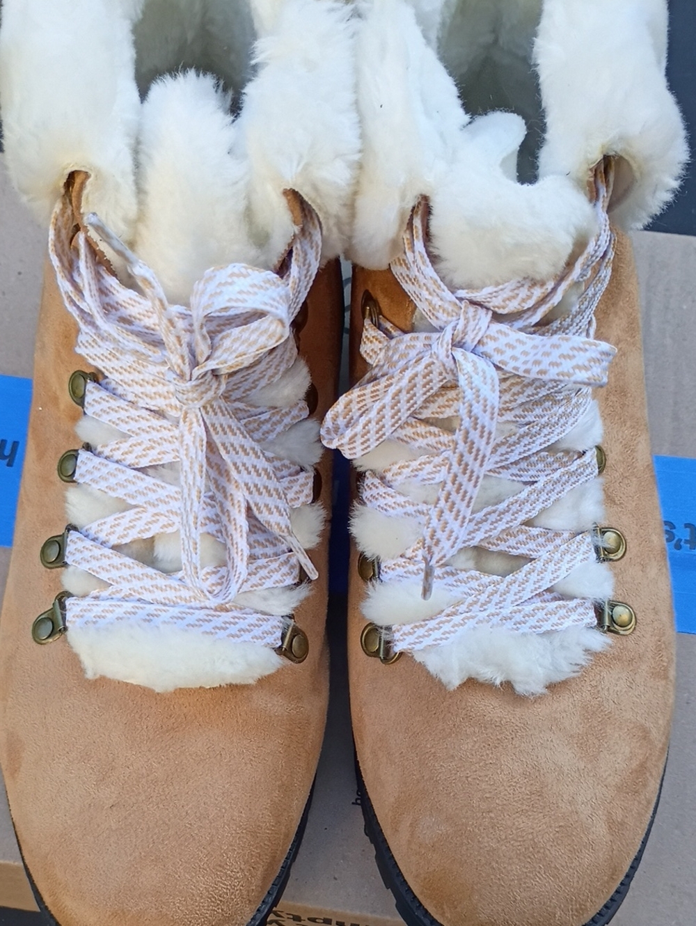 comfortview Tan Faux-Suede Fur-Lined Winter Lace-Up Boots